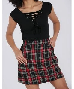Hell Bunny Clash Tartan Short Skirt Red New In