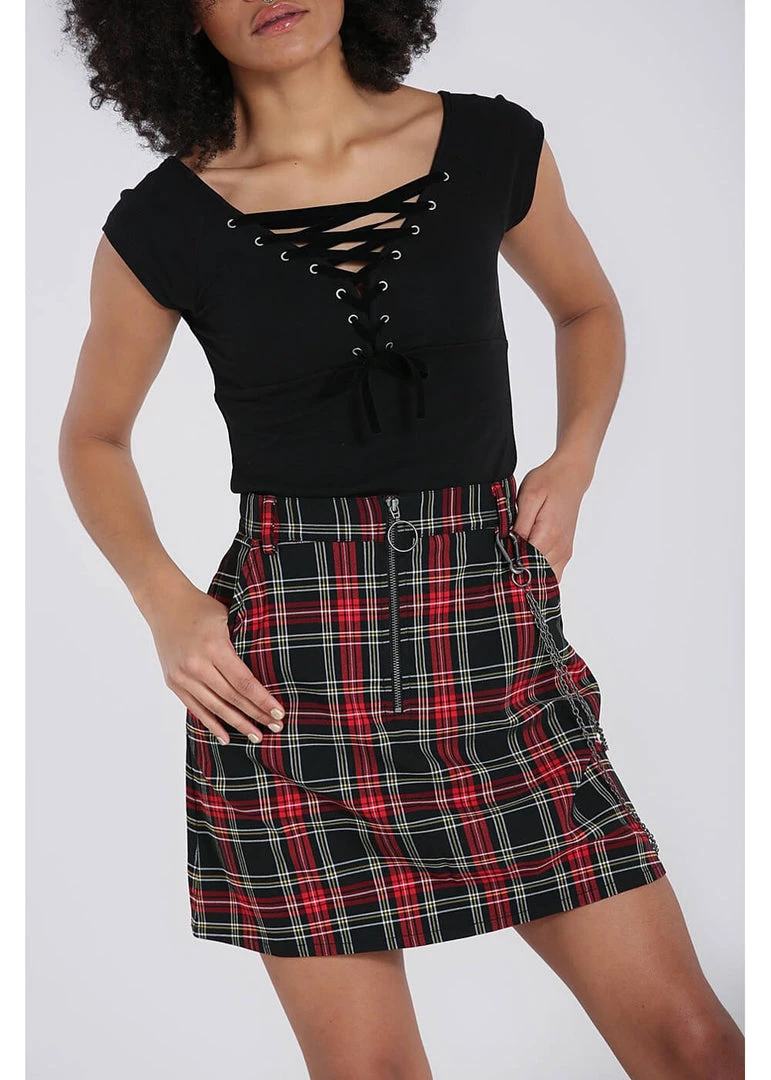 Hell Bunny Clash Tartan Short Skirt Red New In