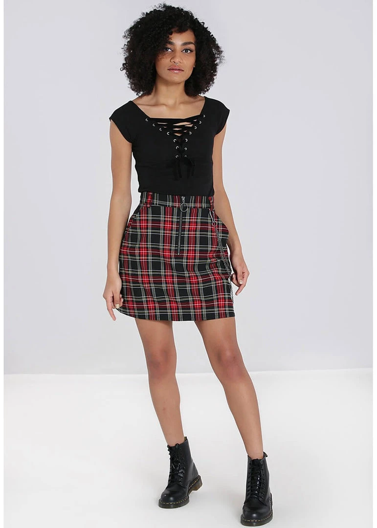 Hell Bunny Clash Tartan Short Skirt Red New In
