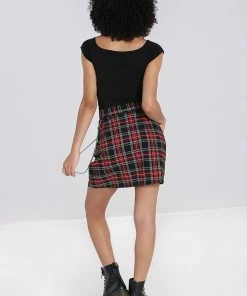 Hell Bunny Clash Tartan Short Skirt Red New In