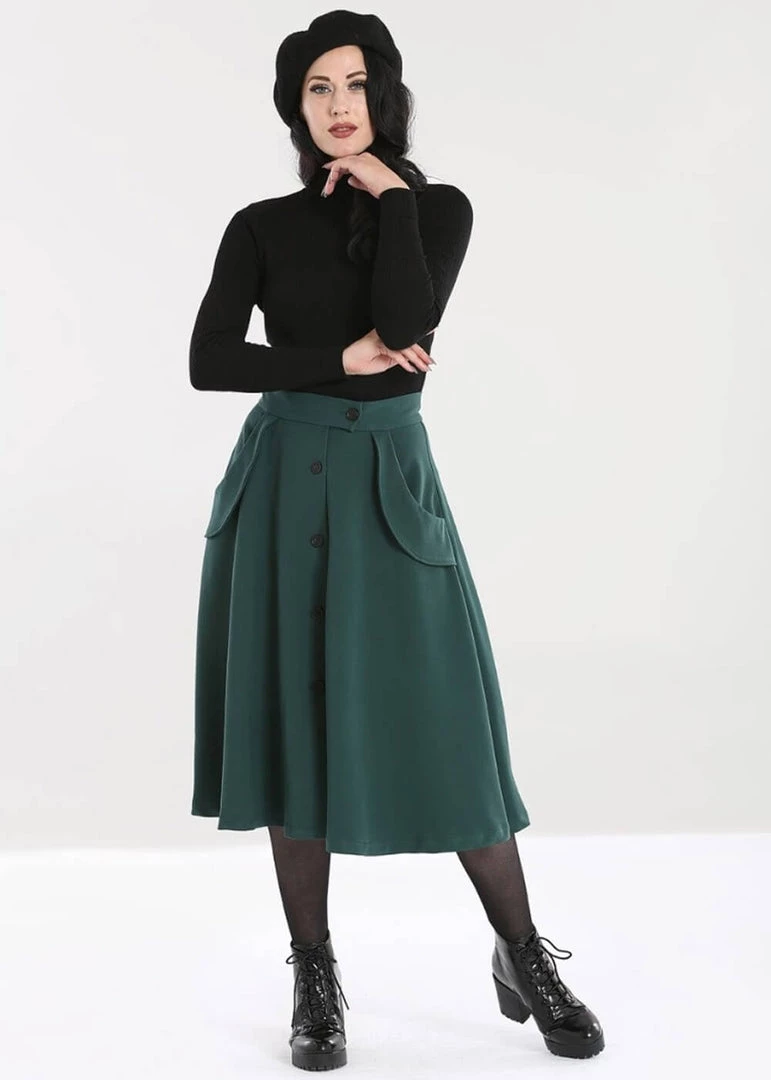 New In Hell Bunny Carlie 50's Swing Skirt Dark Green