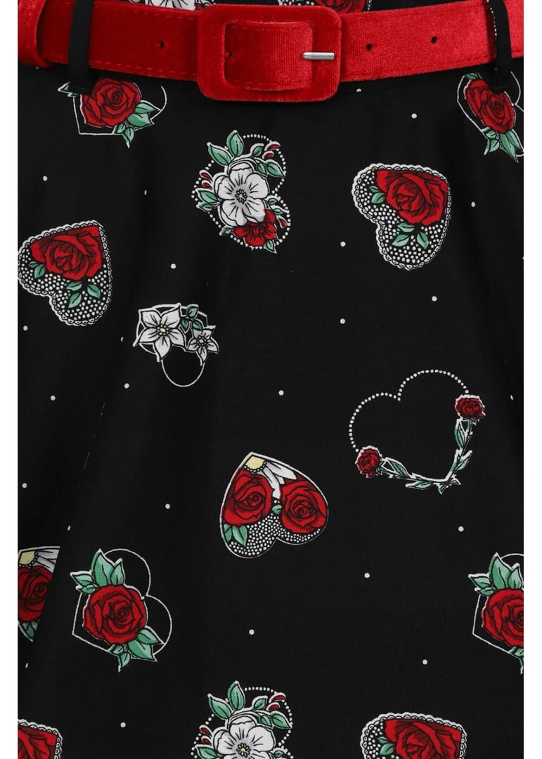 Hell Bunny Petals Hearts 50's Swing Skirt Black