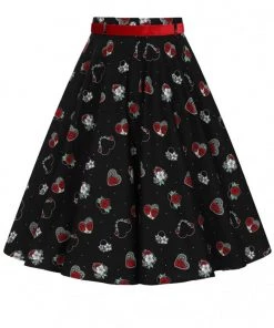 Hell Bunny Petals Hearts 50's Swing Skirt Black