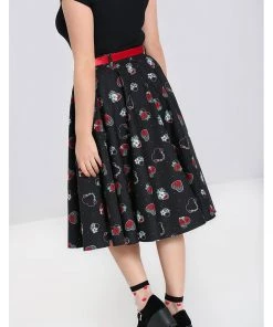 Hell Bunny Petals Hearts 50's Swing Skirt Black