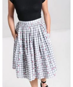 Hell Bunny Hopper Gingham 50's Swing Skirt Grey New In