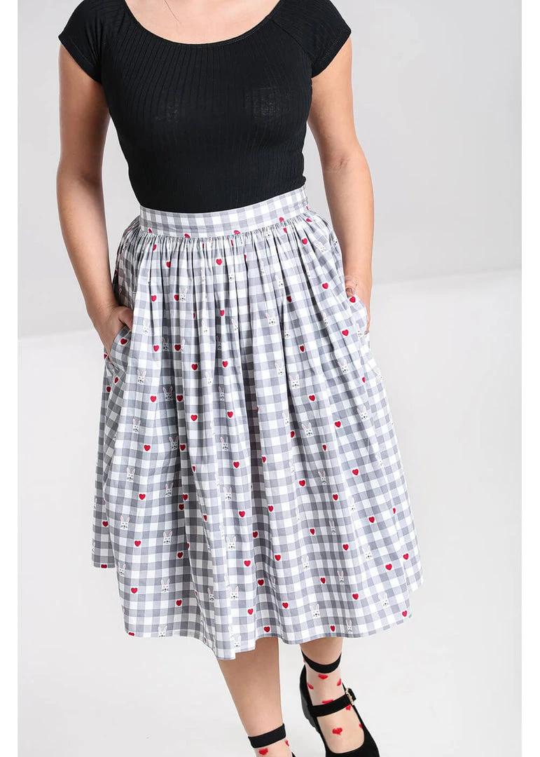 Hell Bunny Hopper Gingham 50's Swing Skirt Grey New In