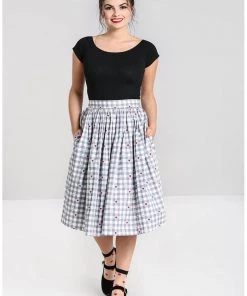 Hell Bunny Hopper Gingham 50's Swing Skirt Grey New In