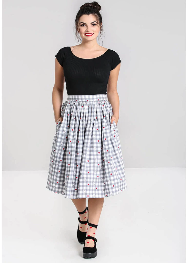 Hell Bunny Hopper Gingham 50's Swing Skirt Grey New In