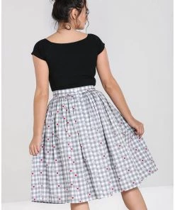 Hell Bunny Hopper Gingham 50's Swing Skirt Grey New In