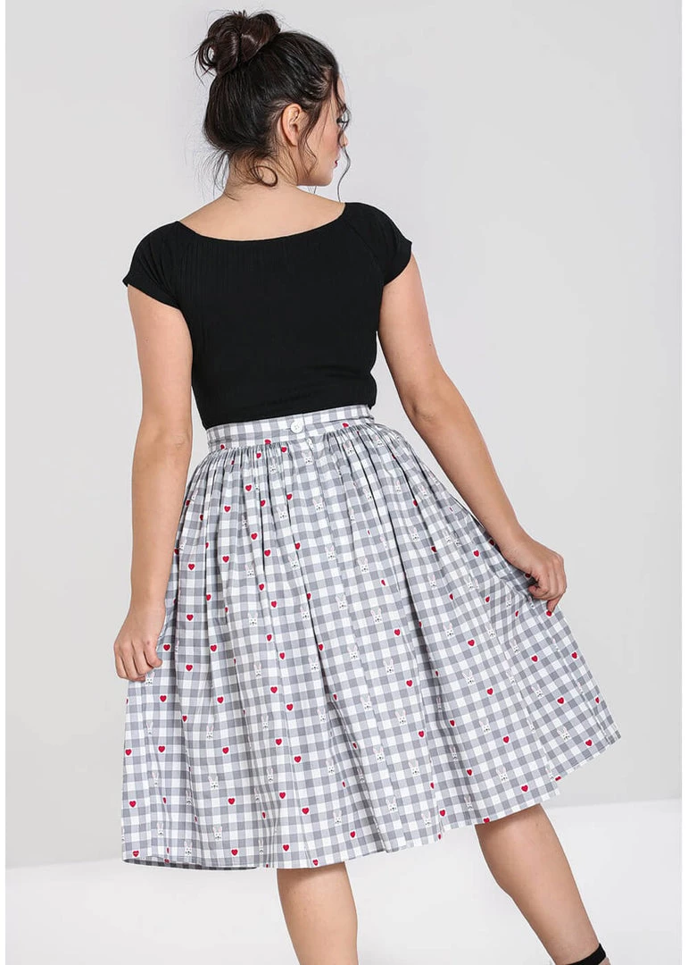 Hell Bunny Hopper Gingham 50's Swing Skirt Grey New In