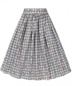 Hell Bunny Hopper Gingham 50's Swing Skirt Grey New In