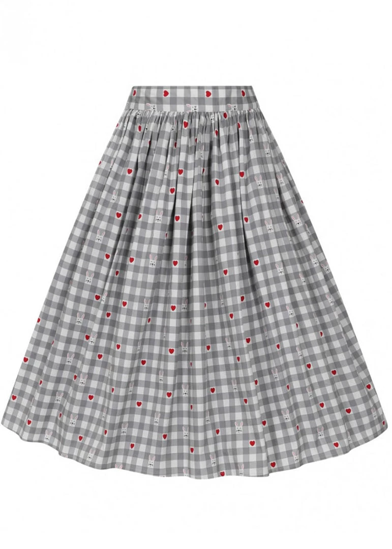 Hell Bunny Hopper Gingham 50's Swing Skirt Grey New In