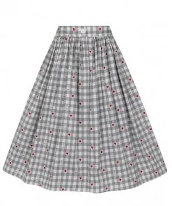 Hell Bunny Hopper Gingham 50's Swing Skirt Grey New In