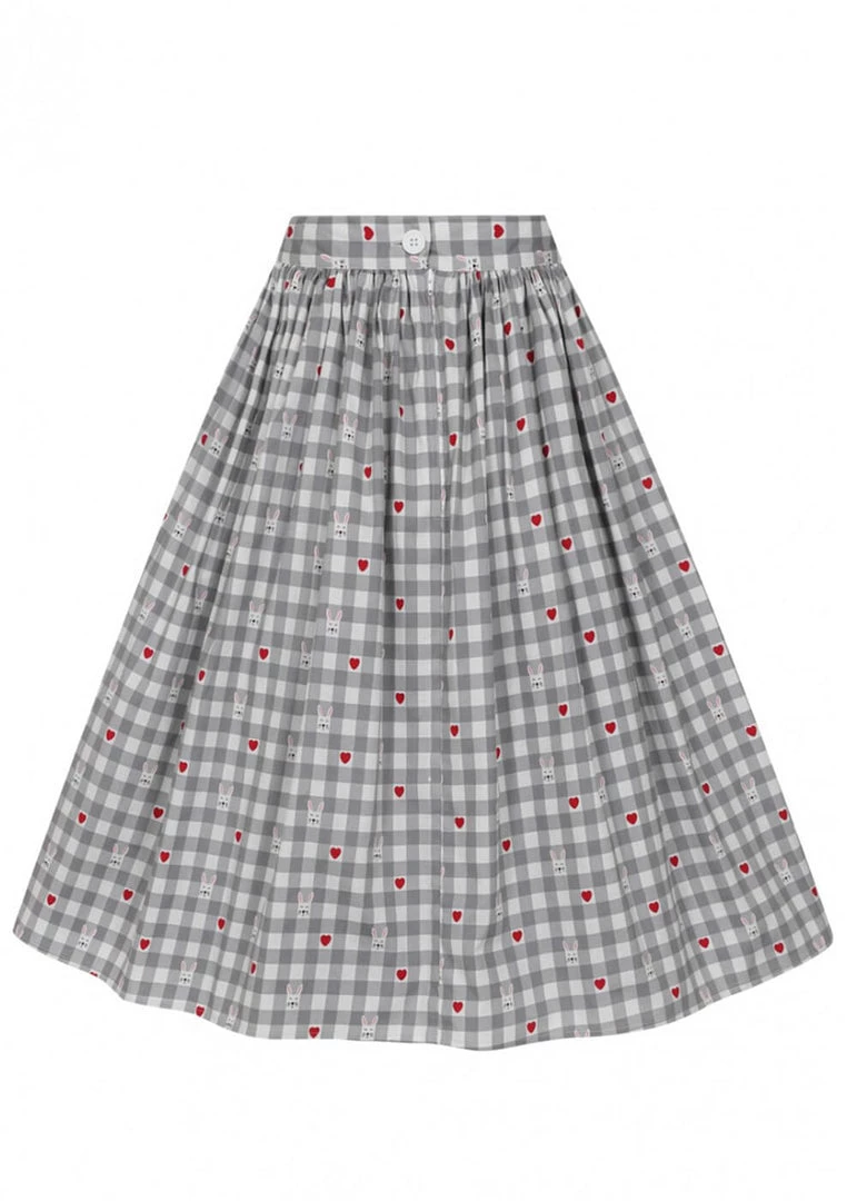 Hell Bunny Hopper Gingham 50's Swing Skirt Grey New In