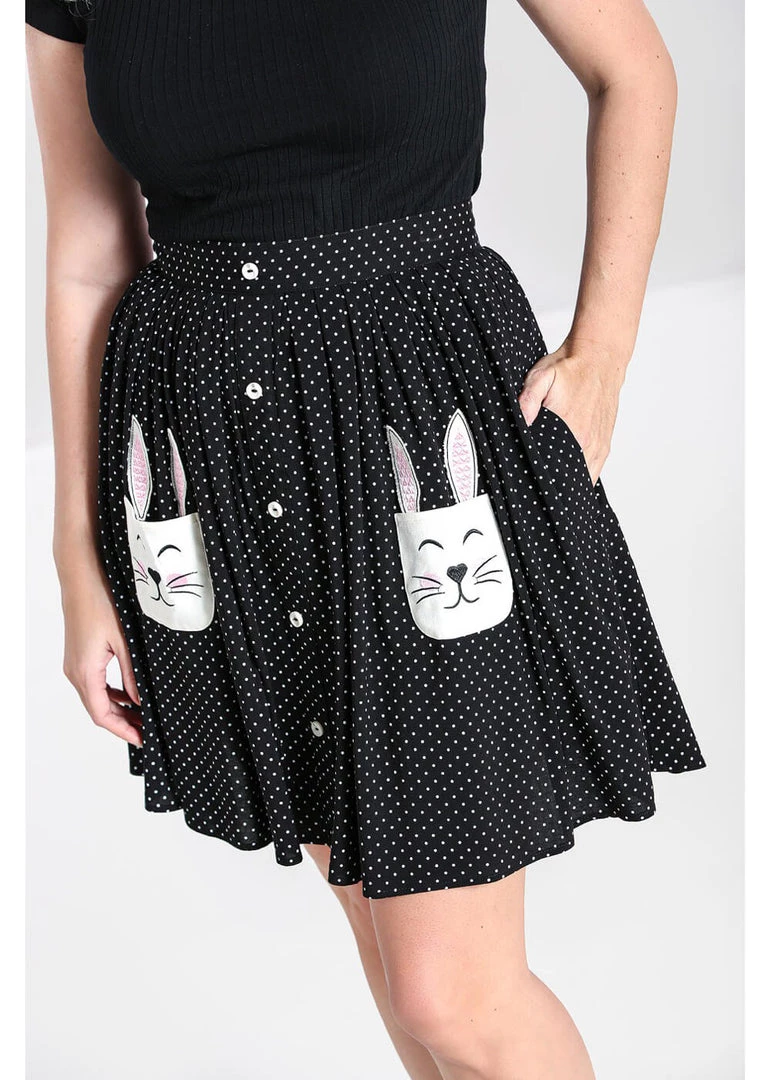 Hell Bunny Miffy Polkadot 40's Mini Skirt Black