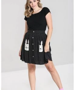Hell Bunny Miffy Polkadot 40's Mini Skirt Black