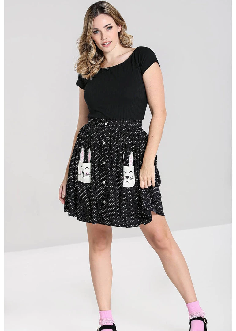 Hell Bunny Miffy Polkadot 40's Mini Skirt Black
