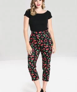 Hell Bunny Sweetie Cherry Cigarette 50's Trousers Black