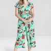 Hell Bunny Moana Hibiscus 70's Jumpsuit Mint Green New In