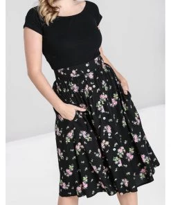 Hell Bunny Bobby Sue Rose 40's Swing Skirt Black