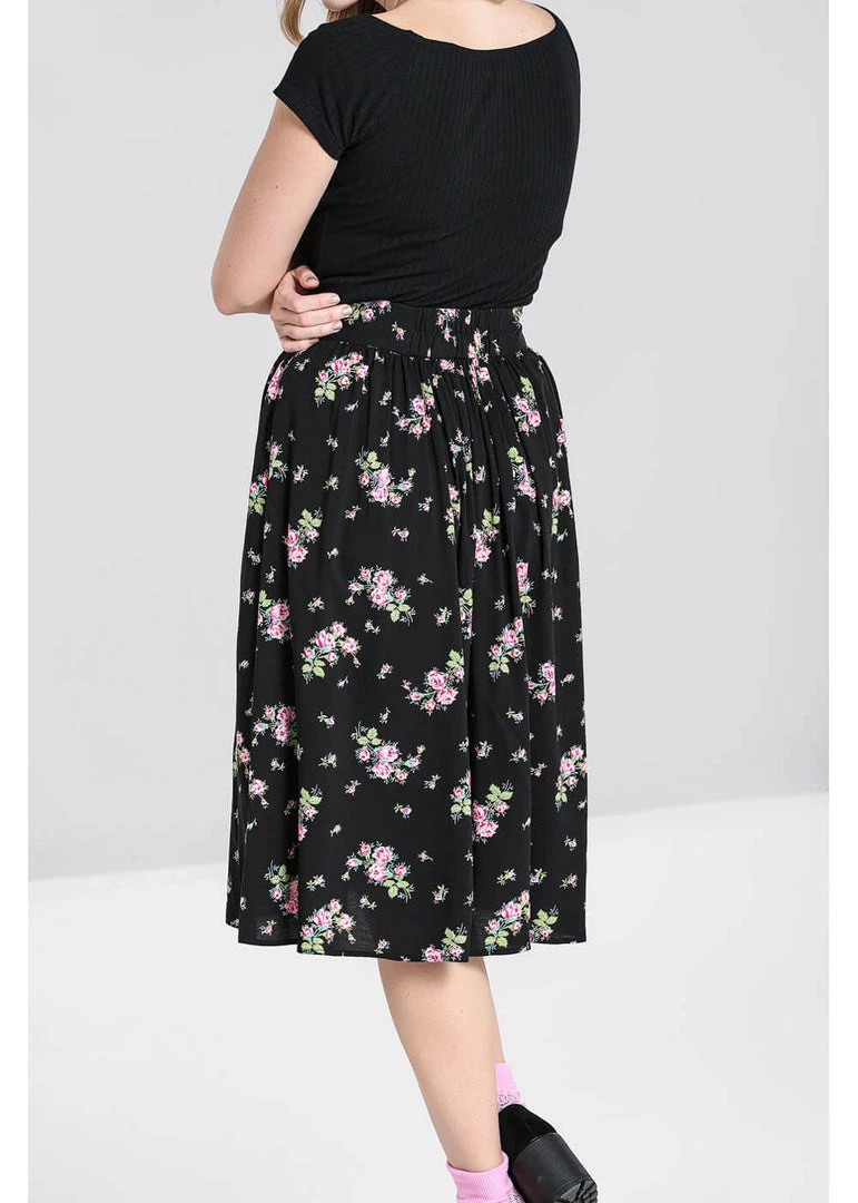Hell Bunny Bobby Sue Rose 40's Swing Skirt Black