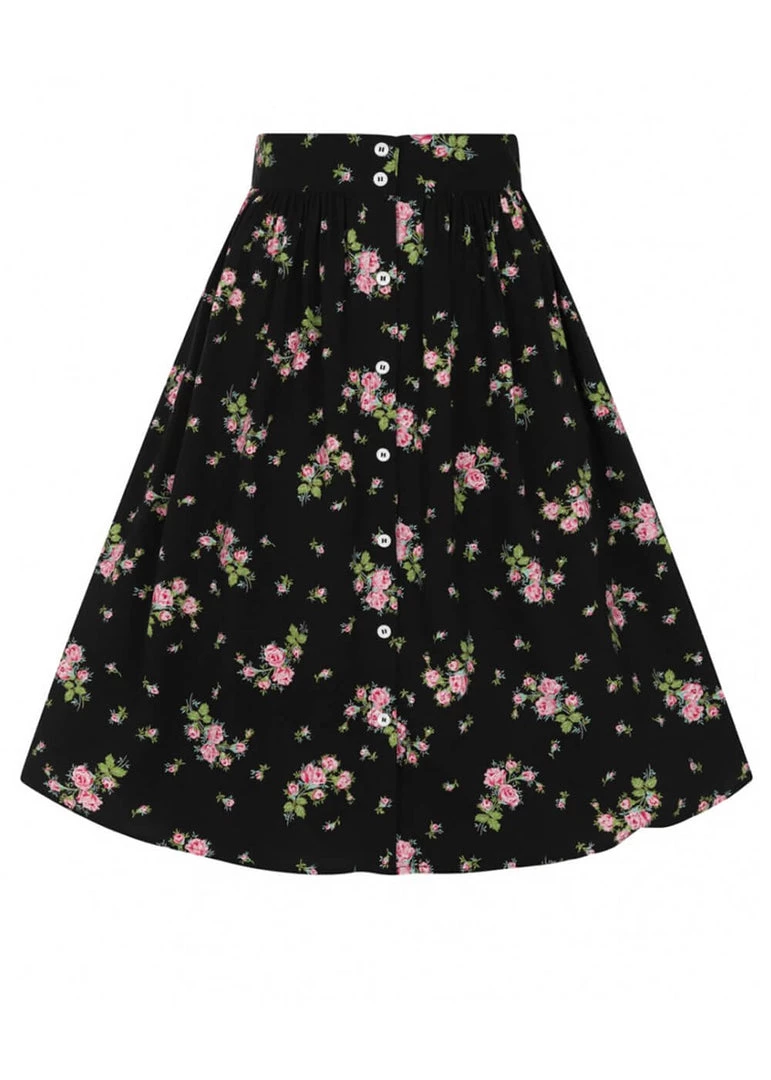 Hell Bunny Bobby Sue Rose 40's Swing Skirt Black