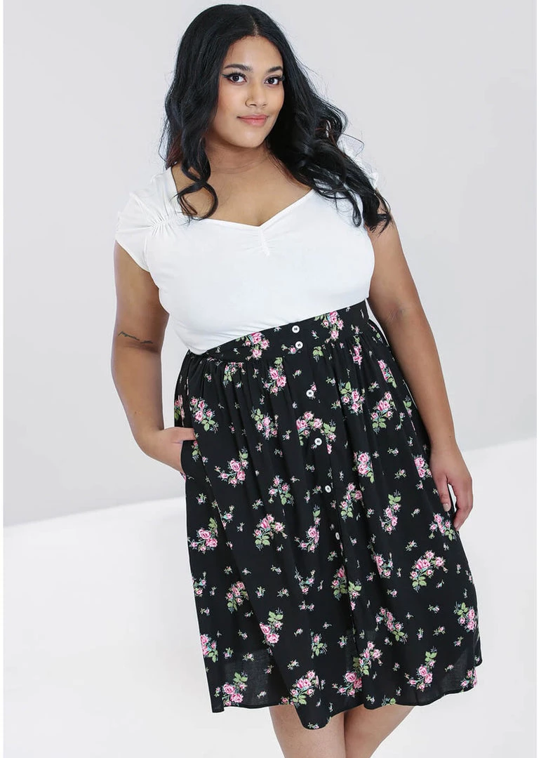 Hell Bunny Bobby Sue Rose 40's Swing Skirt Black