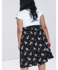 Hell Bunny Bobby Sue Rose 40's Swing Skirt Black