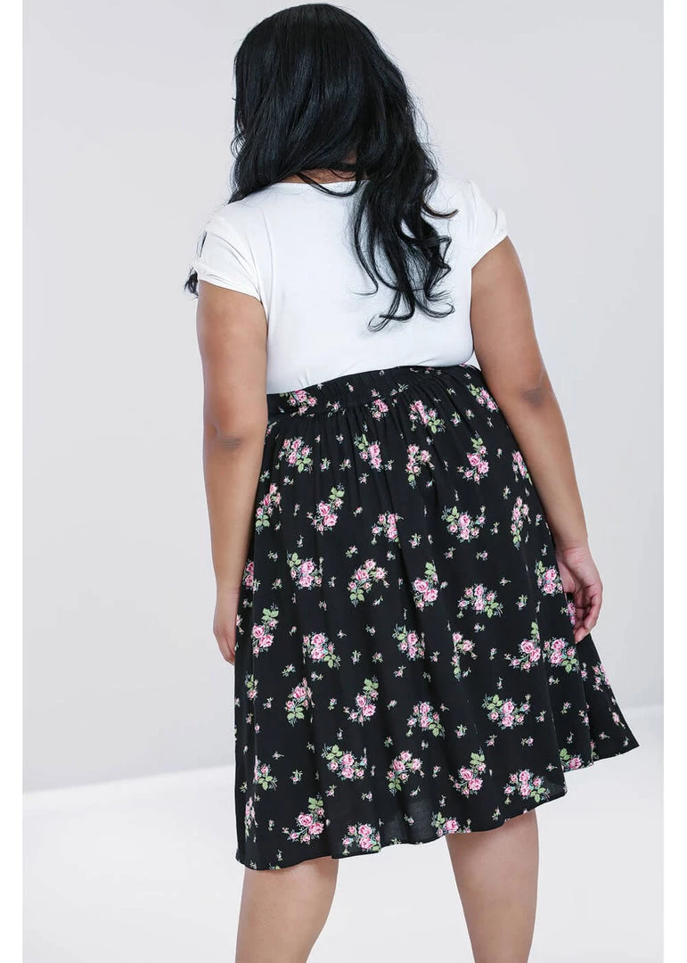 Hell Bunny Bobby Sue Rose 40's Swing Skirt Black