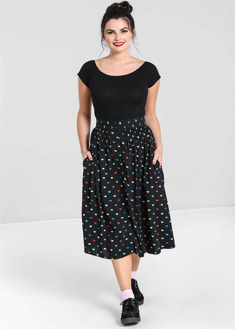 Hell Bunny True Love Hearts 50's Swing Skirt Black