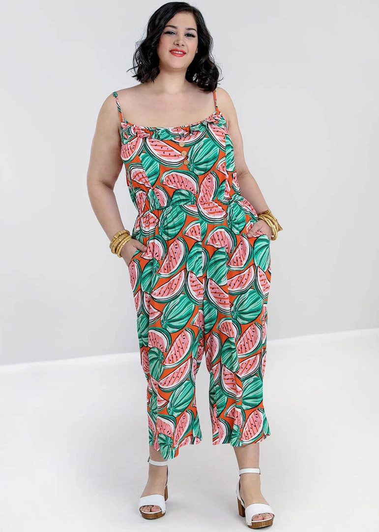 New In Hell Bunny Melonie 70's Jumpsuit Orange Colour