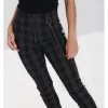 Hell Bunny Cobain Tartan Capri Trousers Black New In