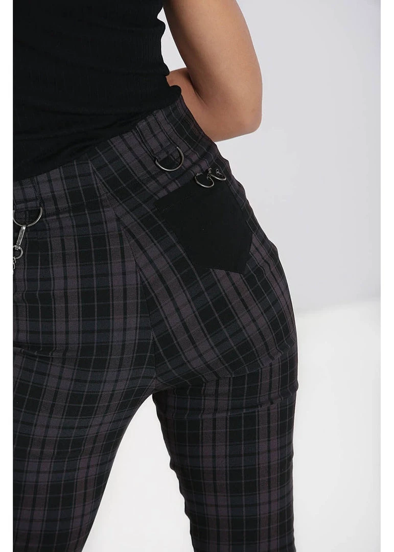 Hell Bunny Cobain Tartan Capri Trousers Black New In