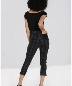 Hell Bunny Cobain Tartan Capri Trousers Black New In
