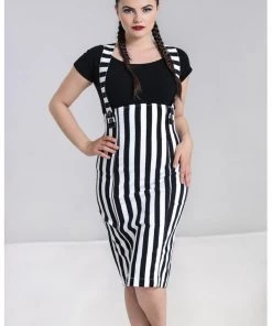 Hell Bunny Otho 40's Pinafore Pencil Skirt Black White New In