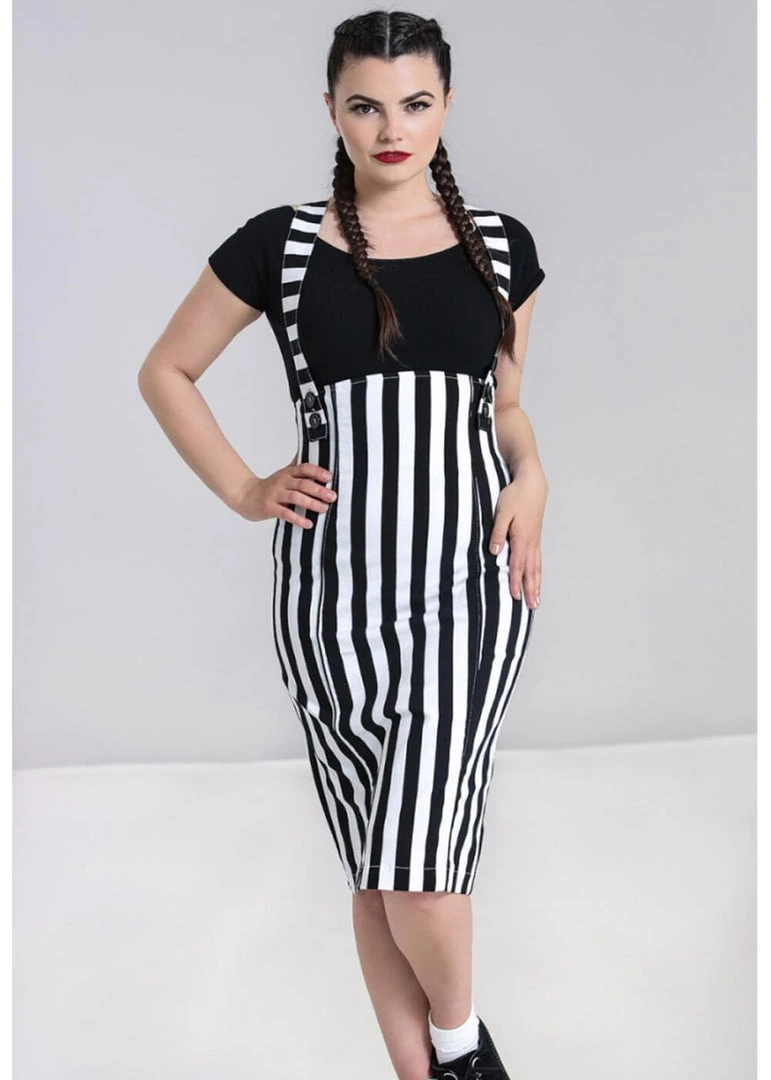 Hell Bunny Otho 40's Pinafore Pencil Skirt Black White New In