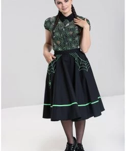 New In Hell Bunny Miss Muffet Spiderweb 50's Swing Skirt Black Green