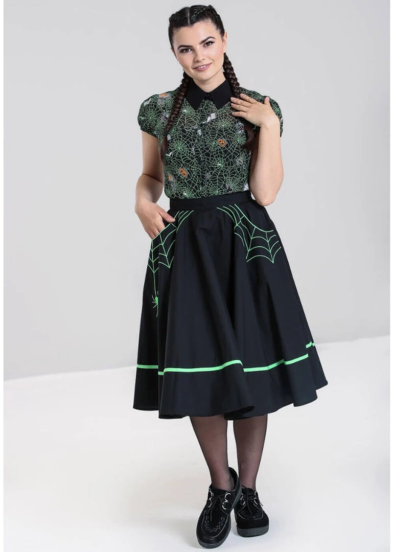 New In Hell Bunny Miss Muffet Spiderweb 50's Swing Skirt Black Green