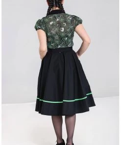 New In Hell Bunny Miss Muffet Spiderweb 50's Swing Skirt Black Green