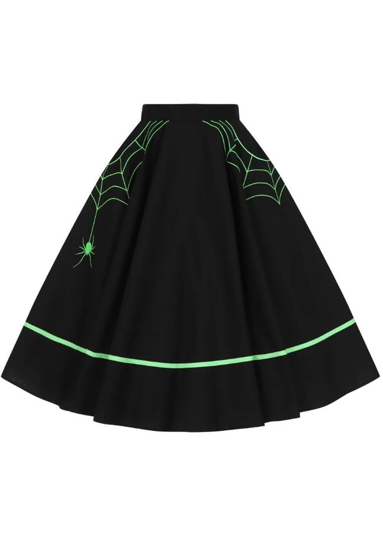 New In Hell Bunny Miss Muffet Spiderweb 50's Swing Skirt Black Green