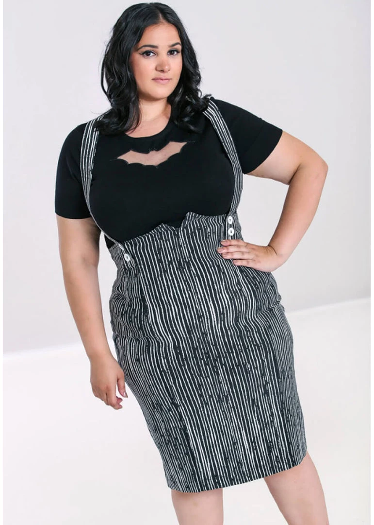 Hell Bunny Regan 50's Pinafore Pencil Skirt Black New In