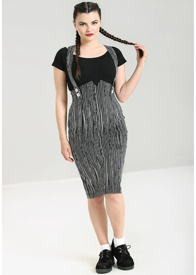 Hell Bunny Regan 50's Pinafore Pencil Skirt Black New In
