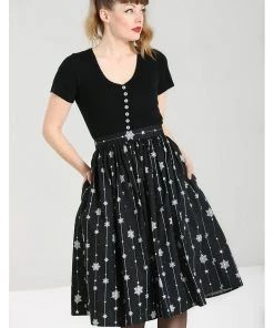 Hell Bunny Belle Snowflake 50's Swing Skirt Black