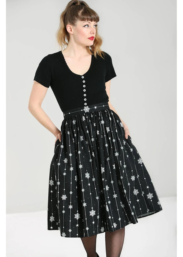 Hell Bunny Belle Snowflake 50's Swing Skirt Black