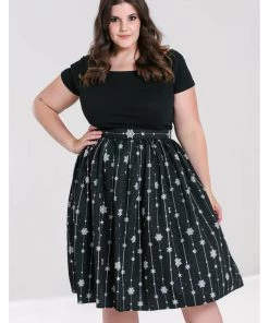 Hell Bunny Belle Snowflake 50's Swing Skirt Black