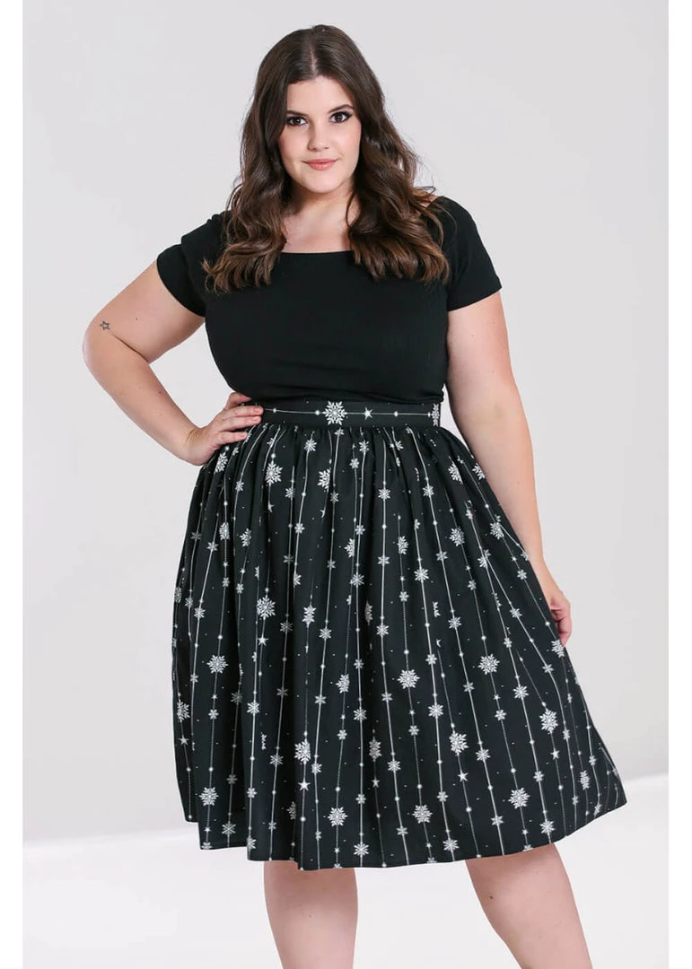 Hell Bunny Belle Snowflake 50's Swing Skirt Black