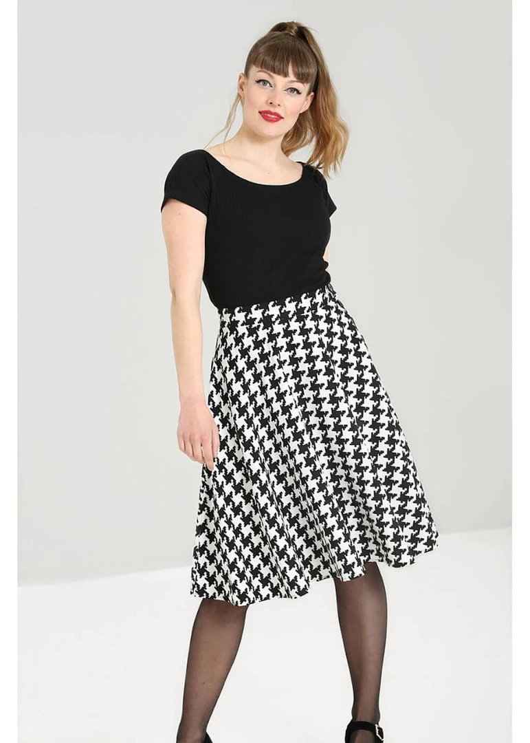 Hell Bunny Blake Houndstooth 60's A-Line Skirt Black White