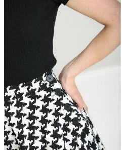 Hell Bunny Blake Houndstooth 60's A-Line Skirt Black White