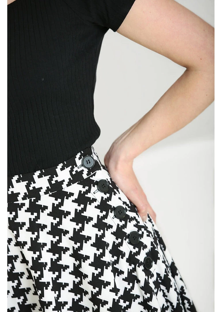 Hell Bunny Blake Houndstooth 60's A-Line Skirt Black White