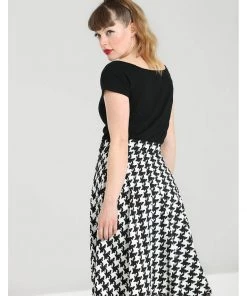 Hell Bunny Blake Houndstooth 60's A-Line Skirt Black White